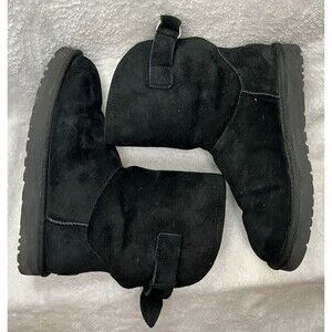UGG Women's Size 7 Black Fur Winter Snow Boots Sheepskin 1012029
